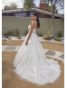 Strapless Ivory Lace Tulle Glitter Wedding Dress